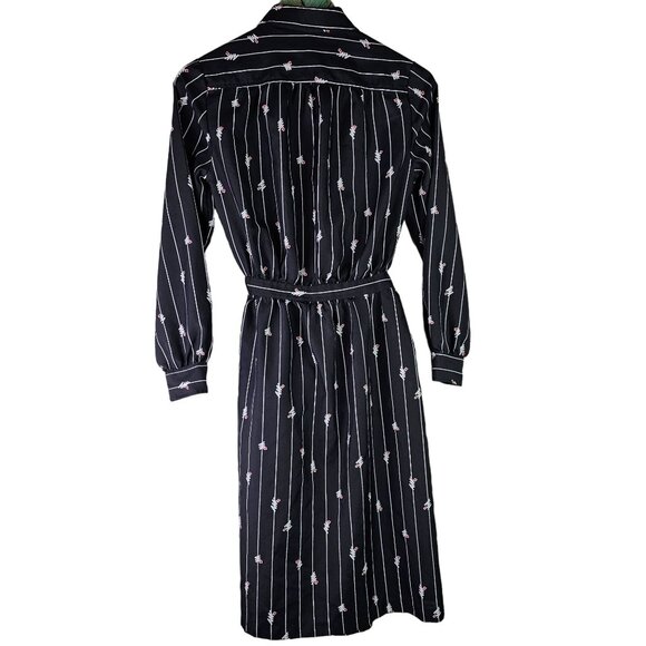 Raoul Striped Geo 80's Style Collared Long Sleeve Light Weight Midi Belted Dress - Picture 3 of 10